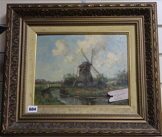 Adrianus Kuypers (Dutch 1862-1945), Dutch landscape with windmill, signed, oil on panel, 24.5cm x 31.5cm